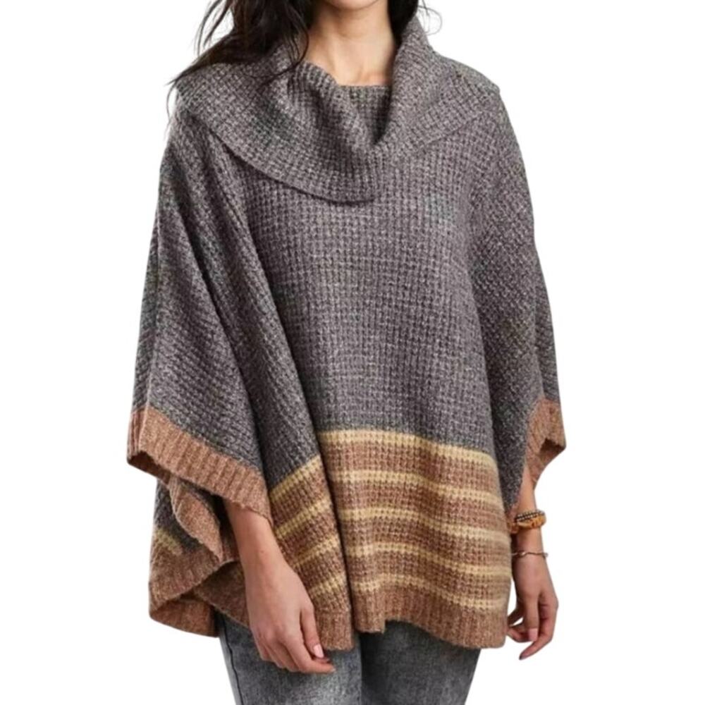One Size Women's Mystree Cowl Neck Waffle Knit Poncho Sweater